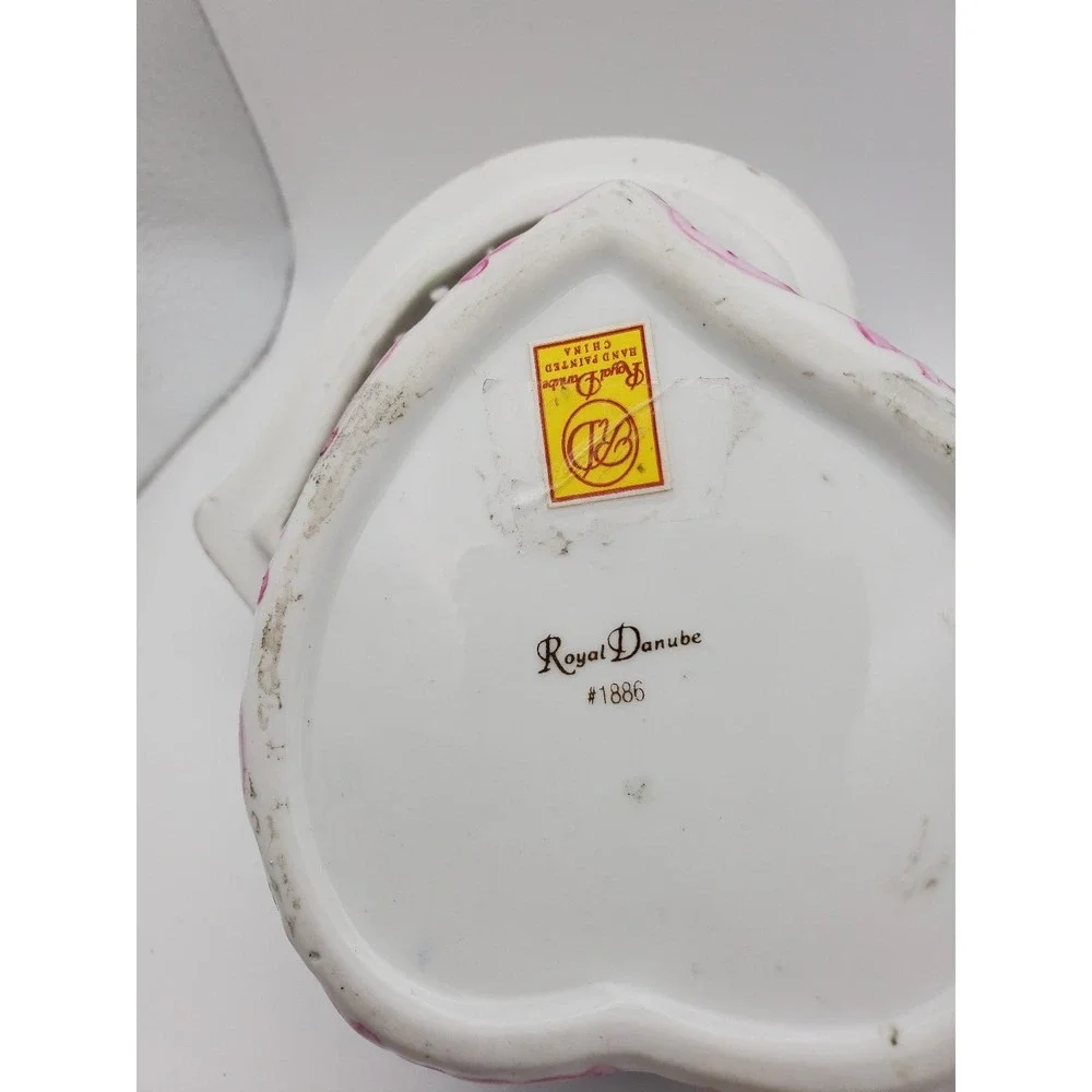 Royal Danube Heart Porcelain Trinket Box Hand Painted Rose Reticulated 1886